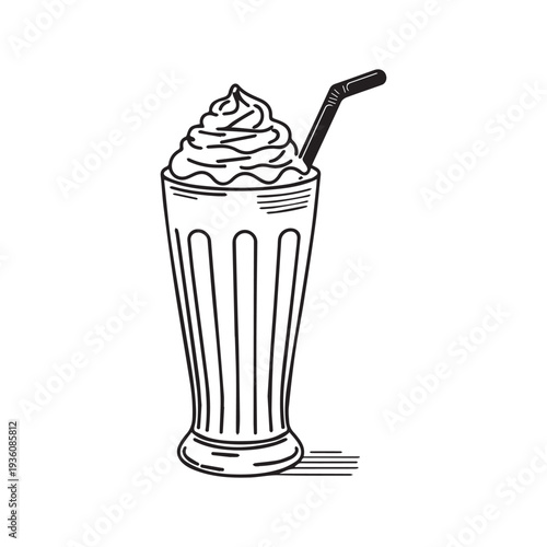Delicious Milkshake Illustration with Whipped Cream Topping and a Striped Drinking Straw.
