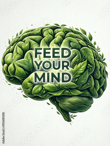 Brain Made of Green Leaves Nourishment Concept