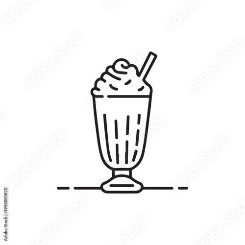 Delicious Milkshake Illustration with Whipped Cream Topping and a Striped Drinking Straw.