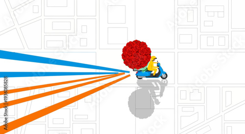 A cheerful character on a blue scooter swiftly delivers a vibrant red package across a stylized city map, symbolizing efficient express service.