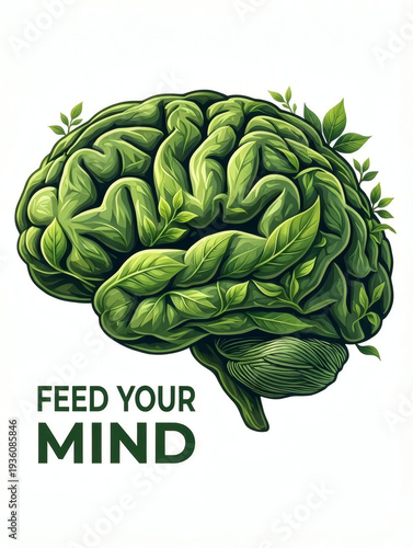 Brain made of green leaves concept