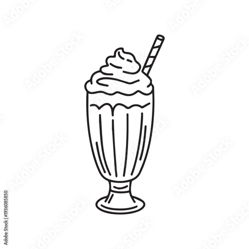 Delicious Milkshake Illustration with Whipped Cream Topping and a Striped Drinking Straw.