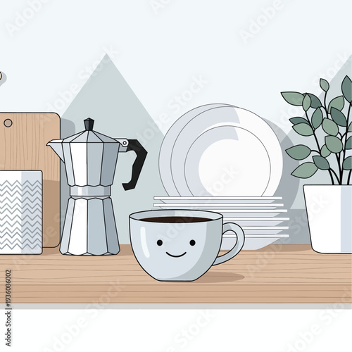Coffee Cup on Kitchen Counter