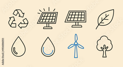 Renewable energy icons on beige background