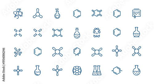 Science icons chemical formulas and flasks