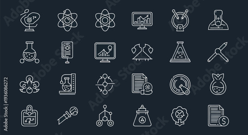 Science icons on dark background