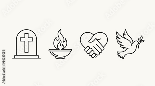 Simple line icons representing faith, unity, and peace in a minimalist style