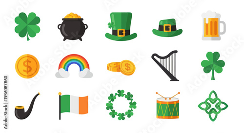 St patricks day icon set illustration