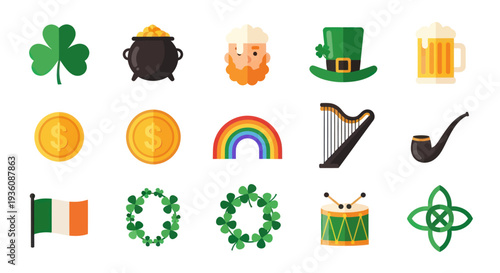 St patricks day icon set vector illustration