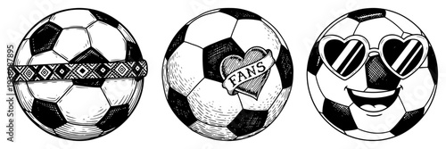 Collection of decorative soccer ball characters with accessories for football fans