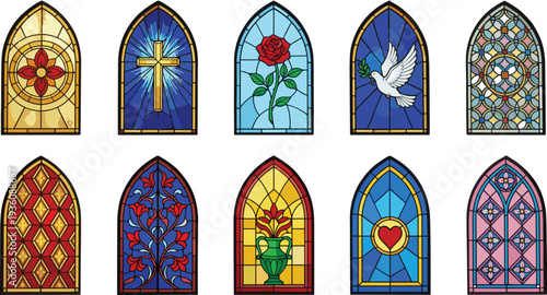 Dairy cows grazing on green meadow farm landscape with red barn and windmill, organic milk production concept flat vector illustration