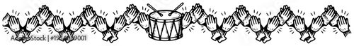 Decorative divider border with clapping hands and a drum for sports design