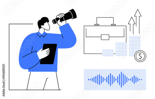 Market analysis concept. Market research tools, observing business growth, and analyzing financial trends are key for strategy development. Ideal for finance, management, analytics, consulting