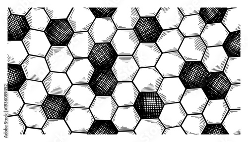 Seamless pattern of soccer ball texture with hexagonal panels