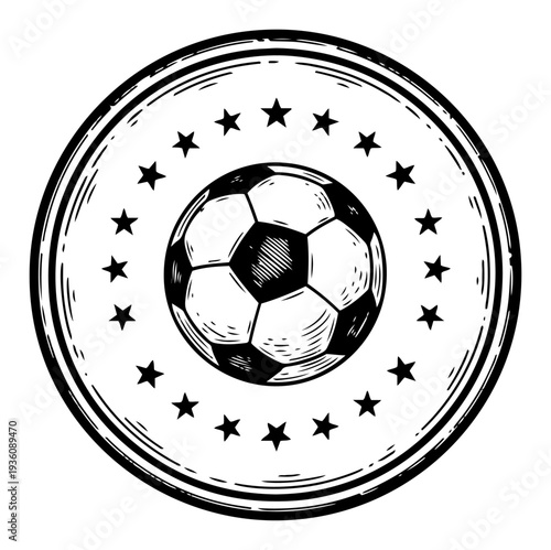 Soccer ball emblem with stars in a circular frame