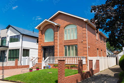 Property in neighborhood. Residential property house. Residence architecture. Suburban neighborhood. Suburban house architecture. Private house. Neighborhood architecture. Cozy building