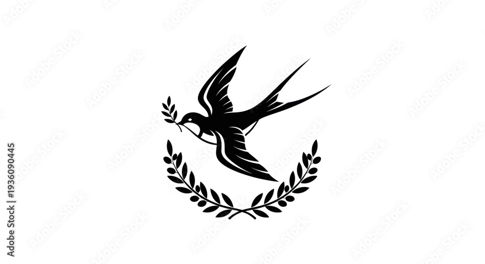 Obraz premium Flying bird symbol with olive branches