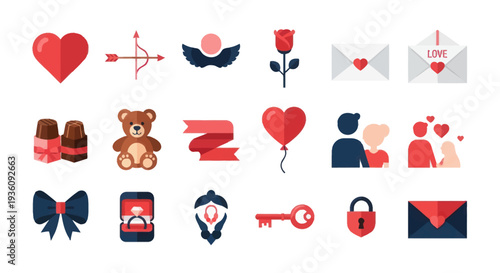 Valentines day icons love romance and gifts