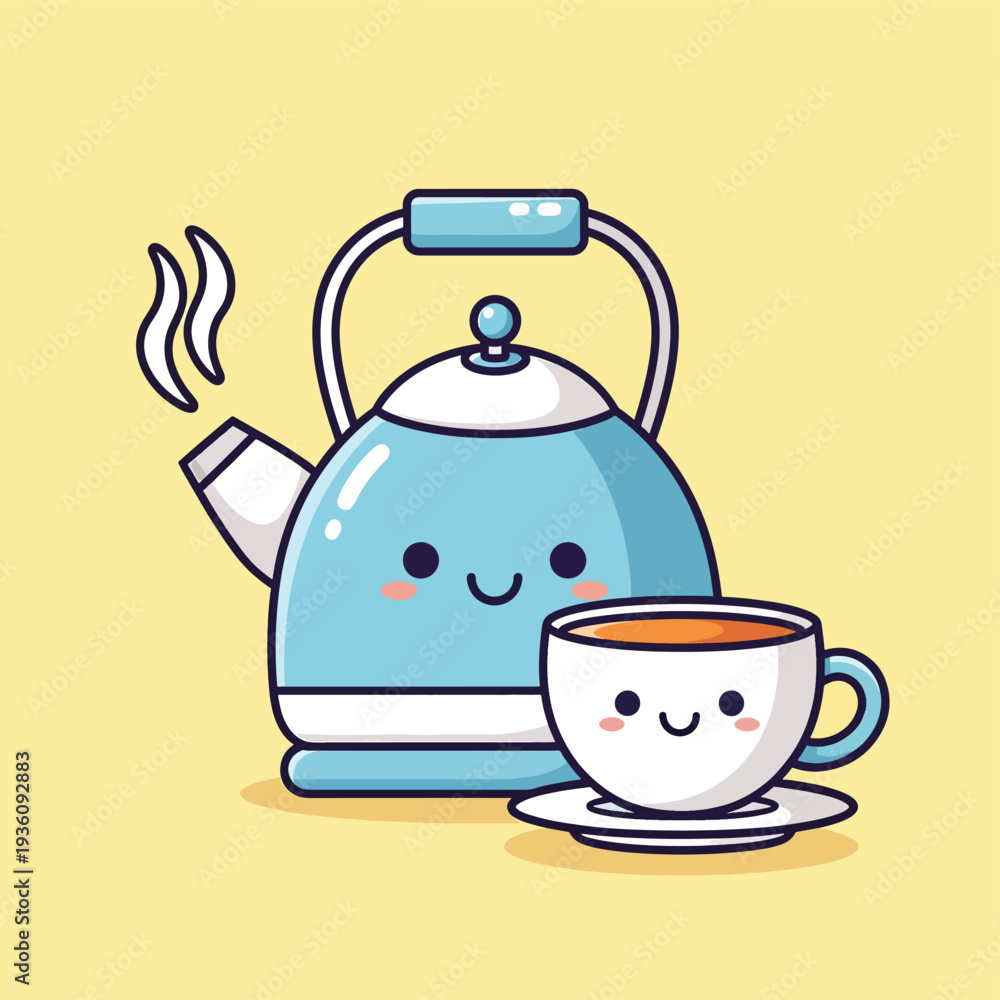 Obraz premium Happy Kettle and Tea Cup