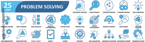Problem Solving icon set In Blue Style, Vector Illustration. thinking, resolve, answer, analysis, decision, idea, creativity, fix, business, process, find, innovation, issue, puzzle