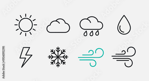 Weather icons sun cloud rain drop snow wind