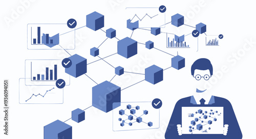 Vector illustration of business network and data analysis