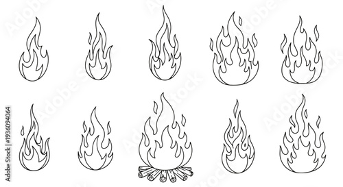 Set of Hand Drawn Flame Icons