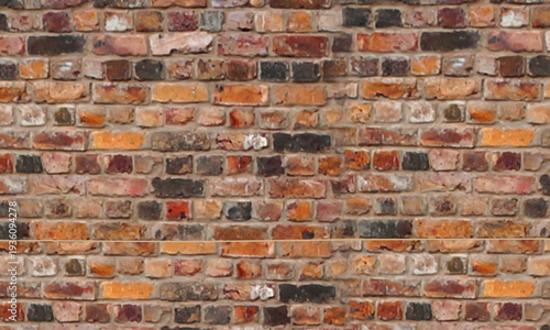 A rustic and weathered brick wall with multicolored bricks.