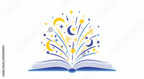 Magical Book with Celestial Elements