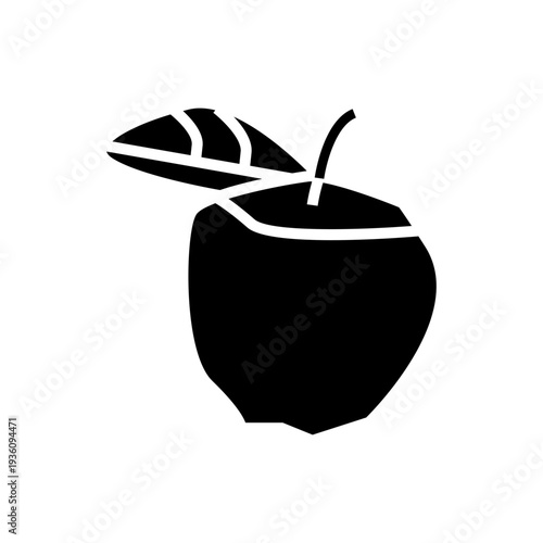 illustration of apple with leaf glyph icon vector
