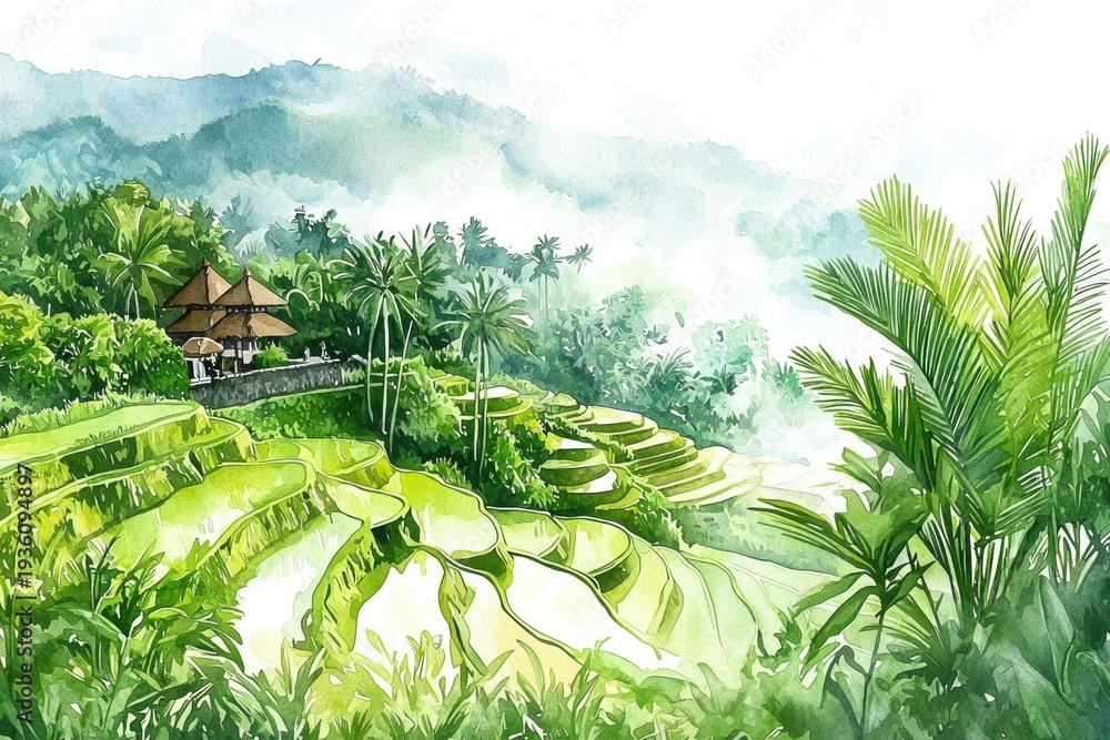 Obraz premium Vibrant green paddy fields in tropical hills