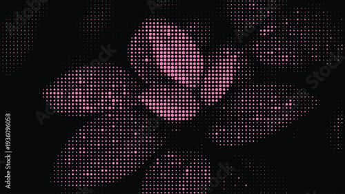 Pink dot illustration of flower petals on a black background