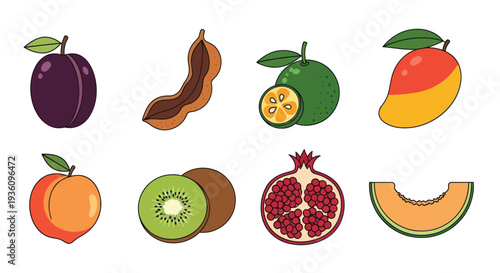 Assorted fruits illustrations on white background