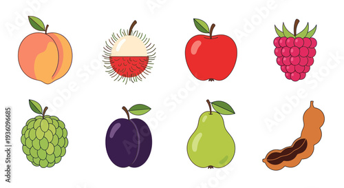Assortment of colorful fruits on white background