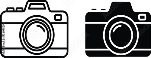 Two simple camera icons in black and white