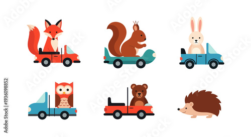 Cartoon animals driving vehicles