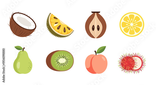 Assortment of fresh fruits in colorful design
