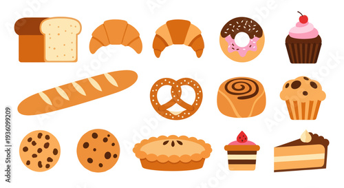 Bakery items illustration bread pastries sweets
