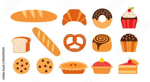 Bakery items illustration bread pastries sweets