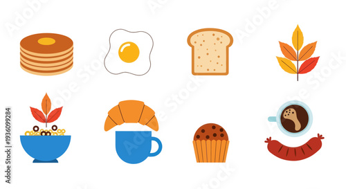 Breakfast food and drink icon set