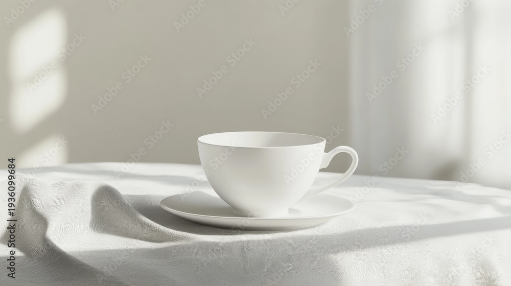 Fototapeta premium Single Unadorned White Porcelain Teacup on Saucer 2