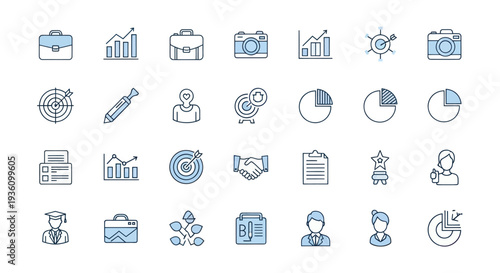 Business icons set financial technical and office