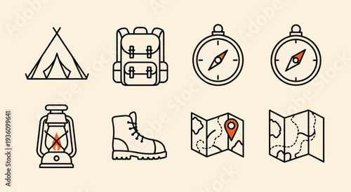 Camping and adventure gear icons