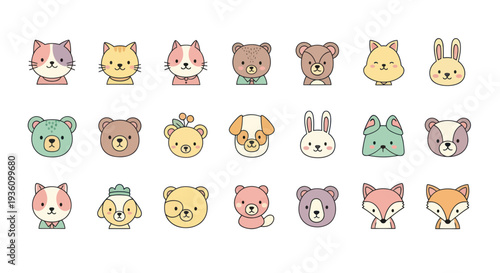 Cartoon animal heads vector illustration