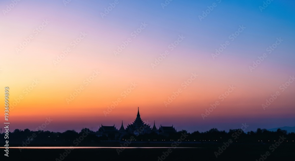 Naklejka premium silhouette temple at sunset