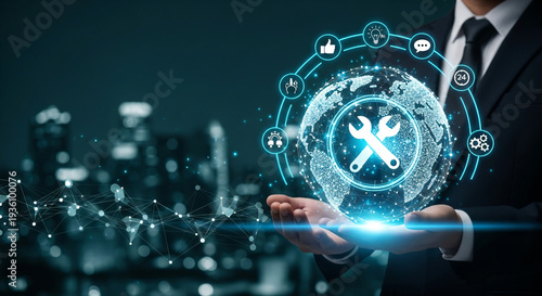 Digital Service Global Technology Business Support Hand Futuristic