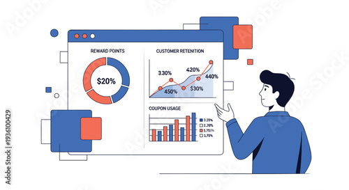Vector illustration of man presenting business data on screen