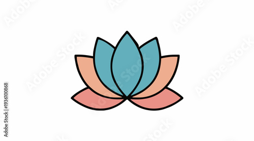 Stylized Lotus Flower Illustration with Teal and Coral Petals on White Background