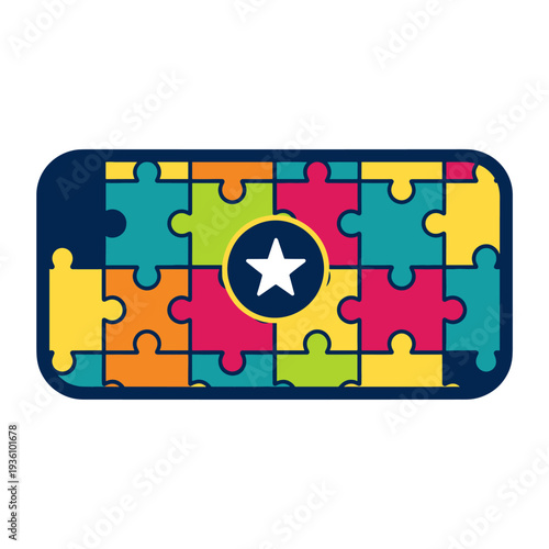 Colorful puzzle pieces with star symbol.