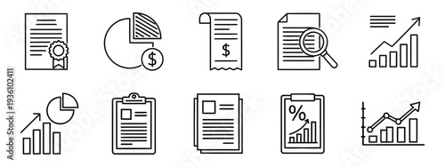 Business documents and data analysis icons